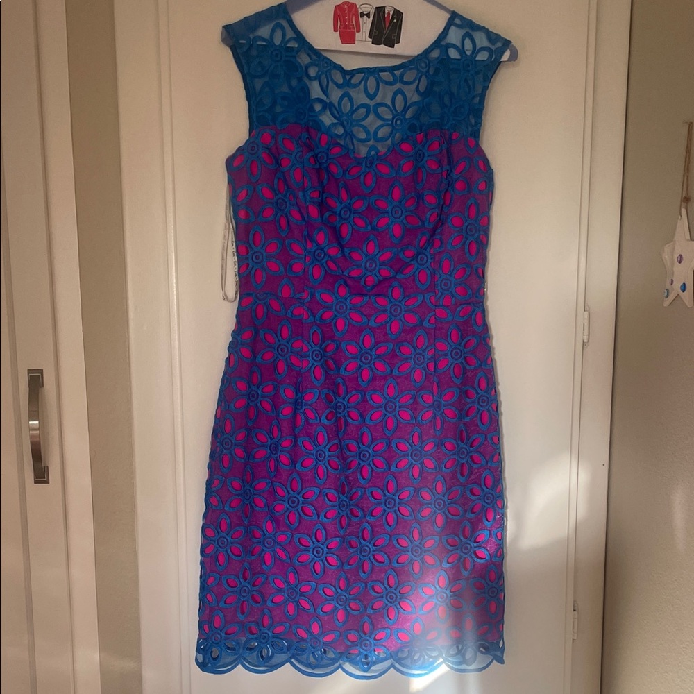Lily Pulitzer Blue and Pink Lace Mini Dress